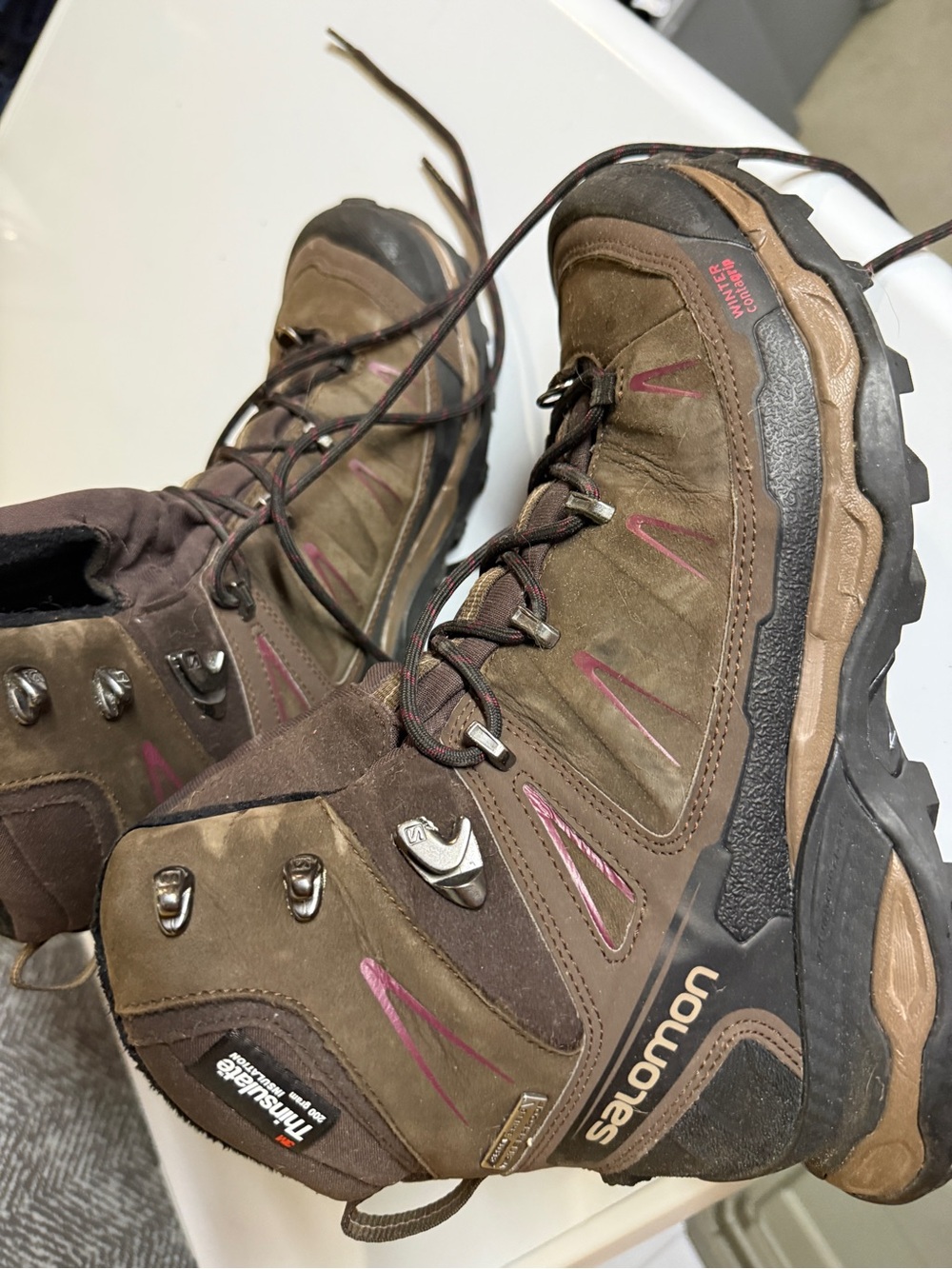 Salomon Brown Hiking Boots with Pink Accents
